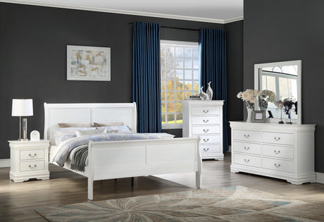 Louis Philip White Classic And Modern, Solid Hardwood Queen Sleigh Bed - Ella Furniture