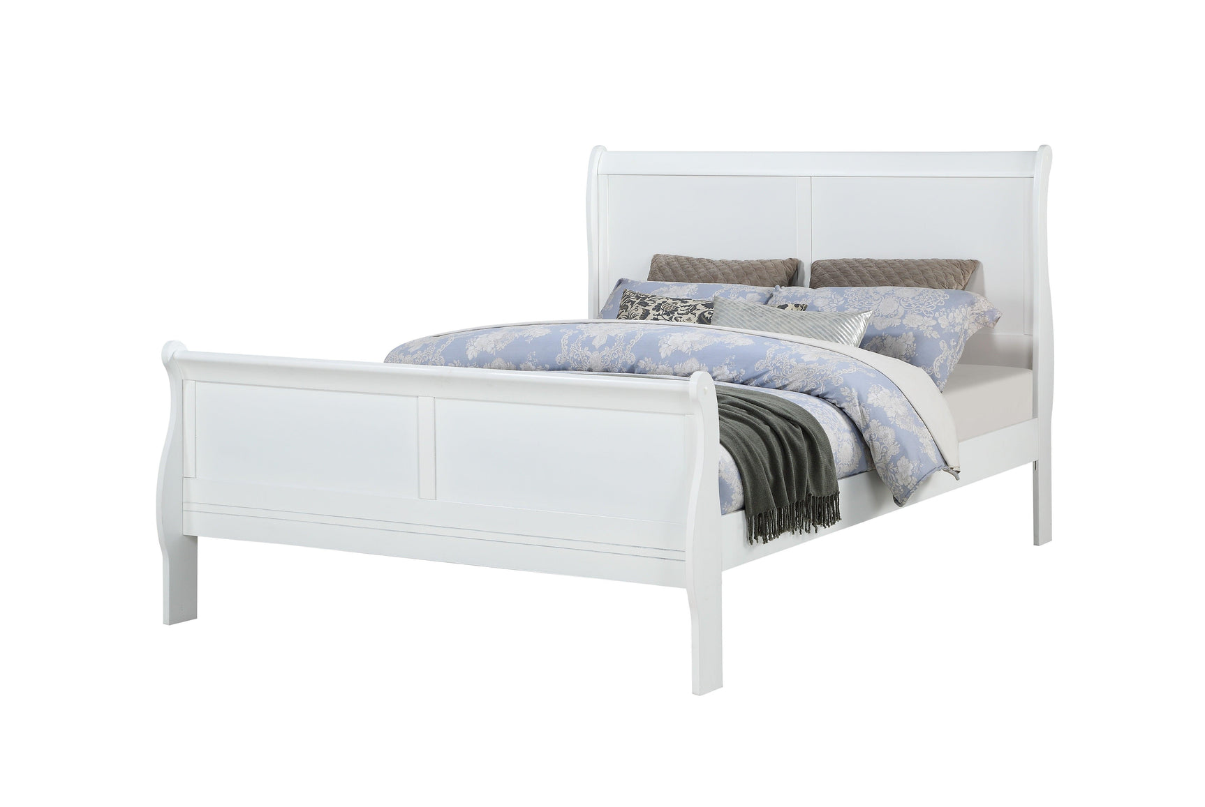 Louis Philip White Modern And Traditional Wood King Sleigh Bed - Ella Furniture