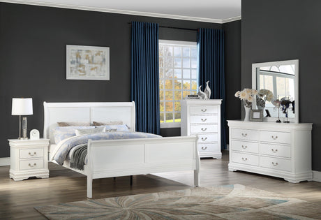 Louis Philip White Modern And Traditional Wood King Sleigh Bed - Ella Furniture