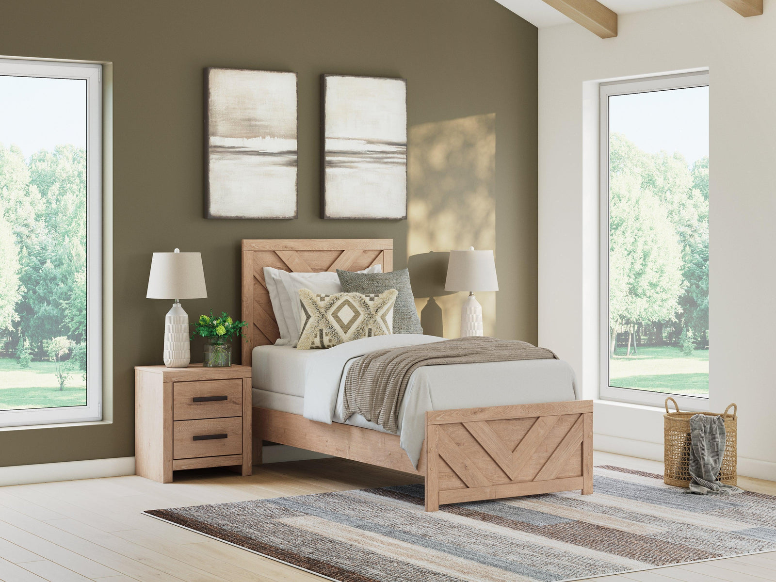 Sanginlane Tan Twin Panel Bed