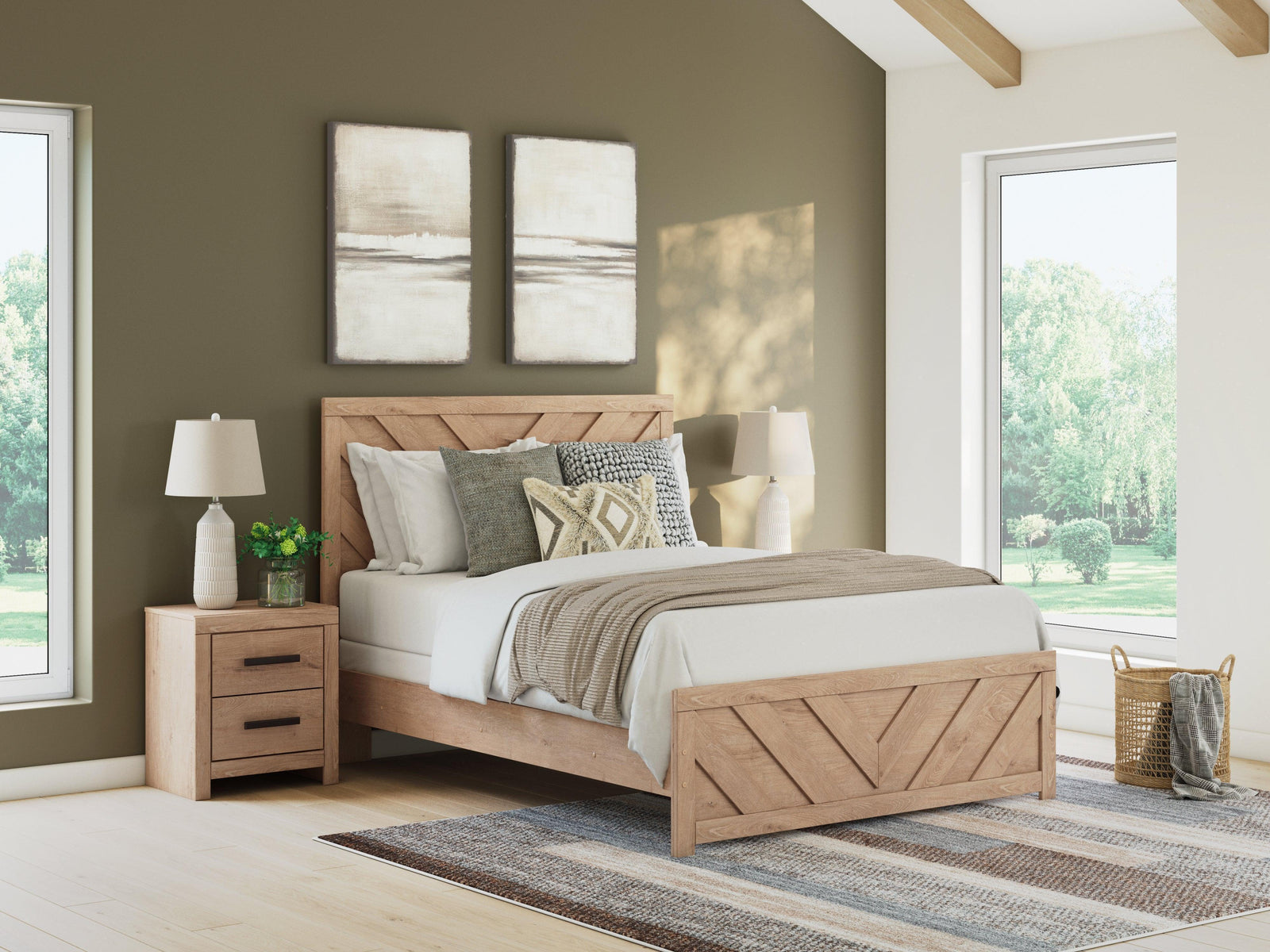 Sanginlane Tan Queen Panel Bed