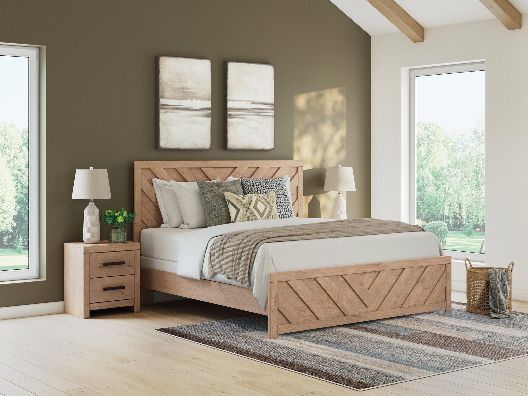 Sanginlane Tan King Panel Bed