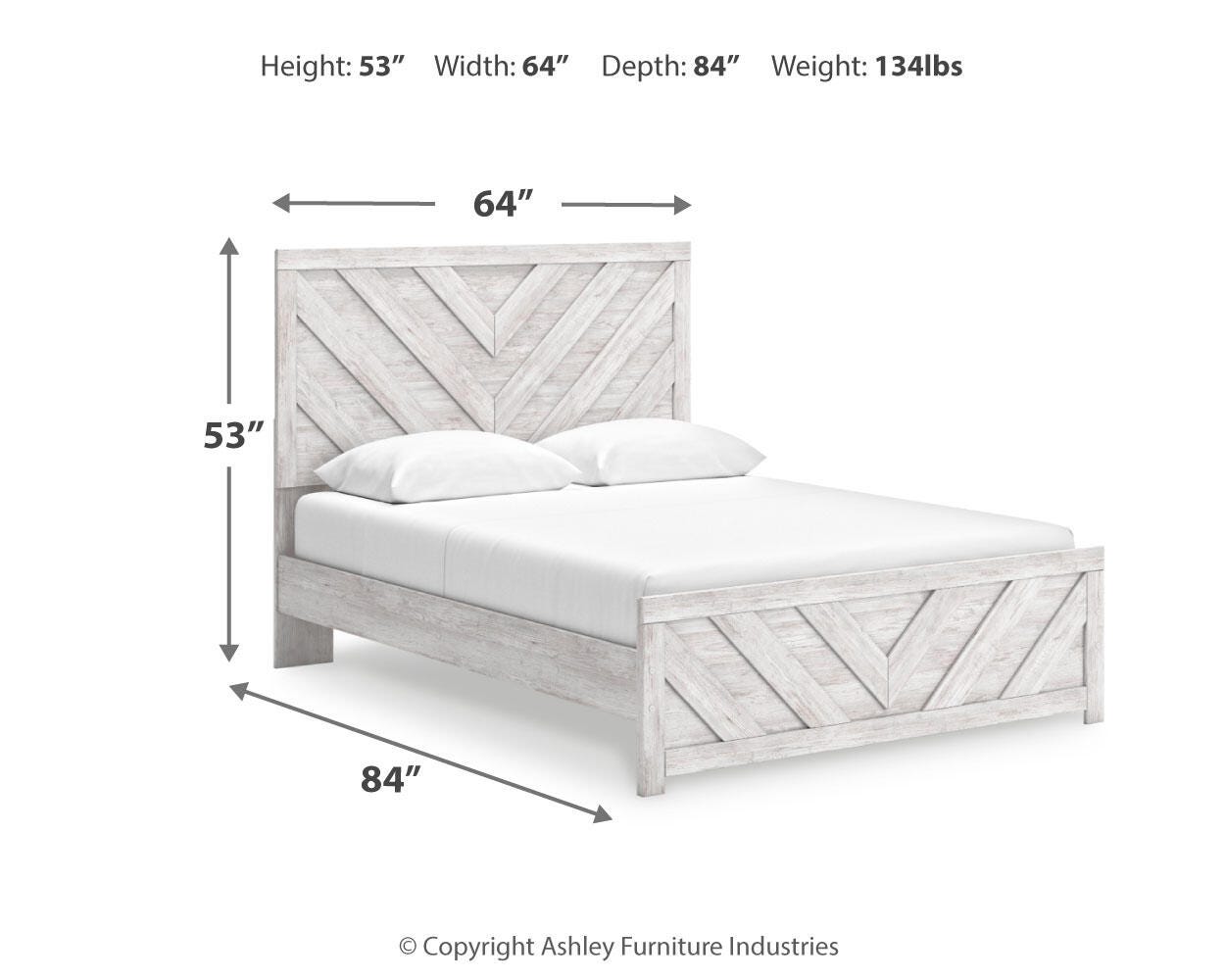 Cayboni Whitewash Panel Bedroom Set dimension view