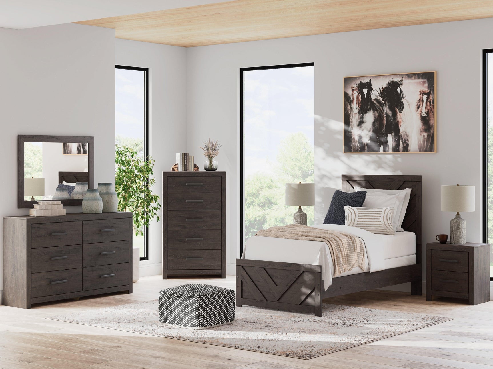 Prendonea Charcoal Twin Panel Bed
