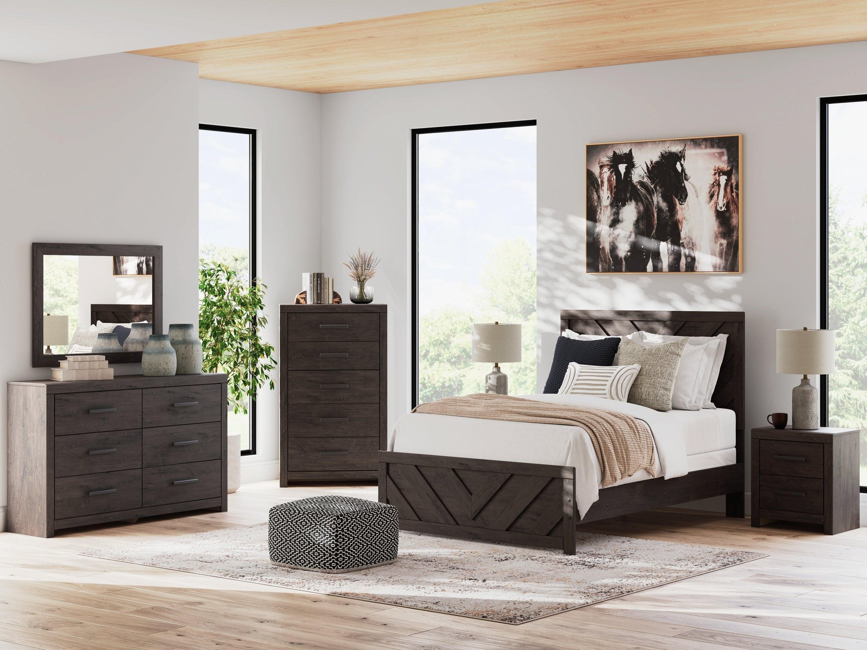 Prendonea Charcoal Full Panel Bed