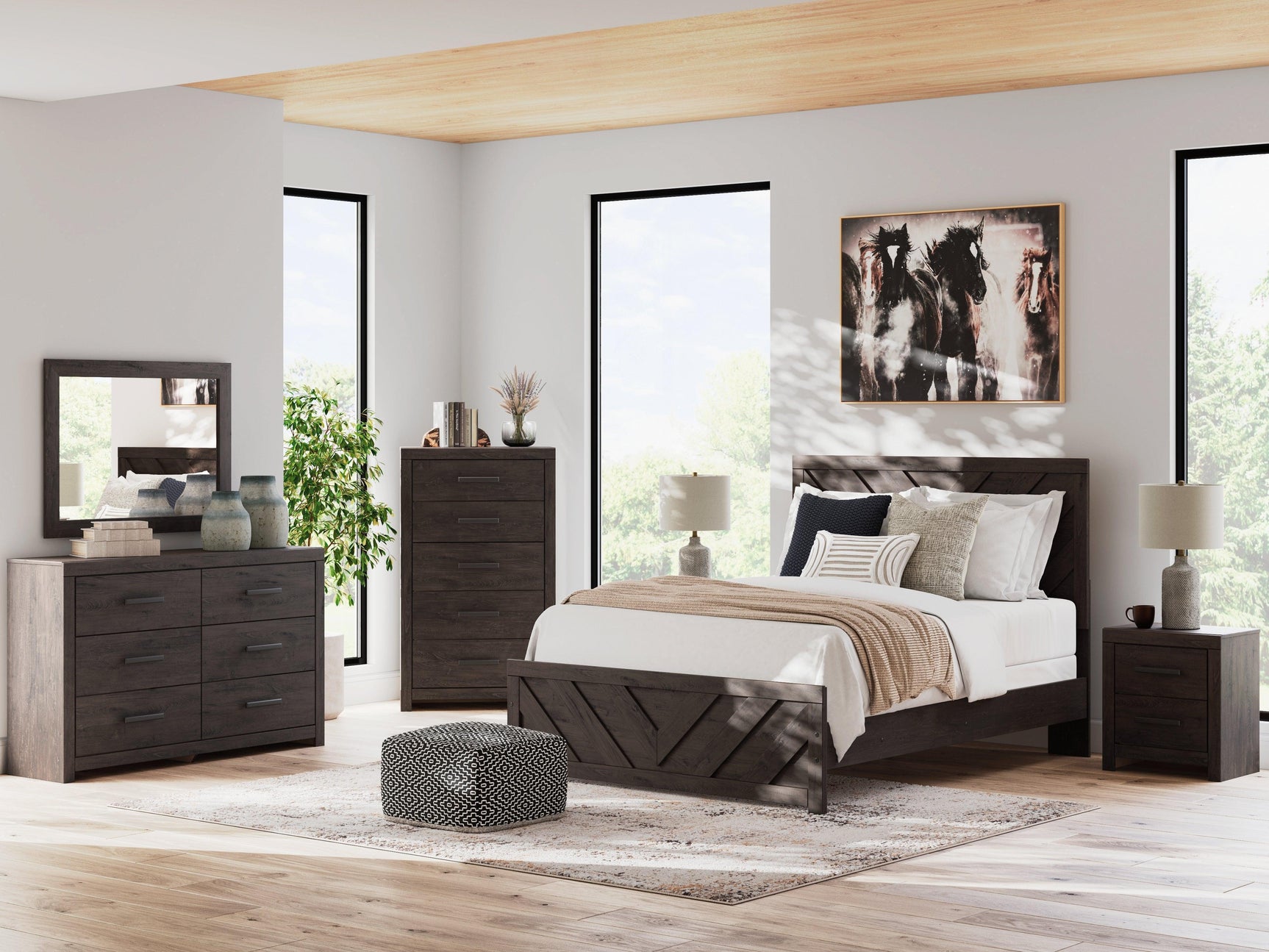 Prendonea Charcoal Queen Panel Bed
