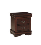 Louis Philip Night Stand Cherry, Sleek Contemporary Modern Wood, Pewter Bail 2 Drawers - Ella Furniture