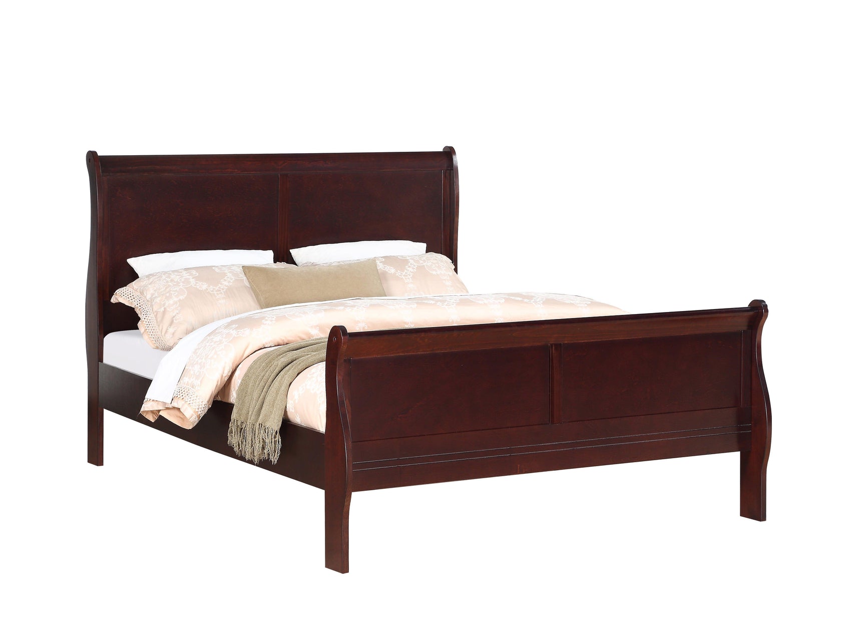 Louis Philip Cherry Wood Sleigh Bedroom Set - Ella Furniture