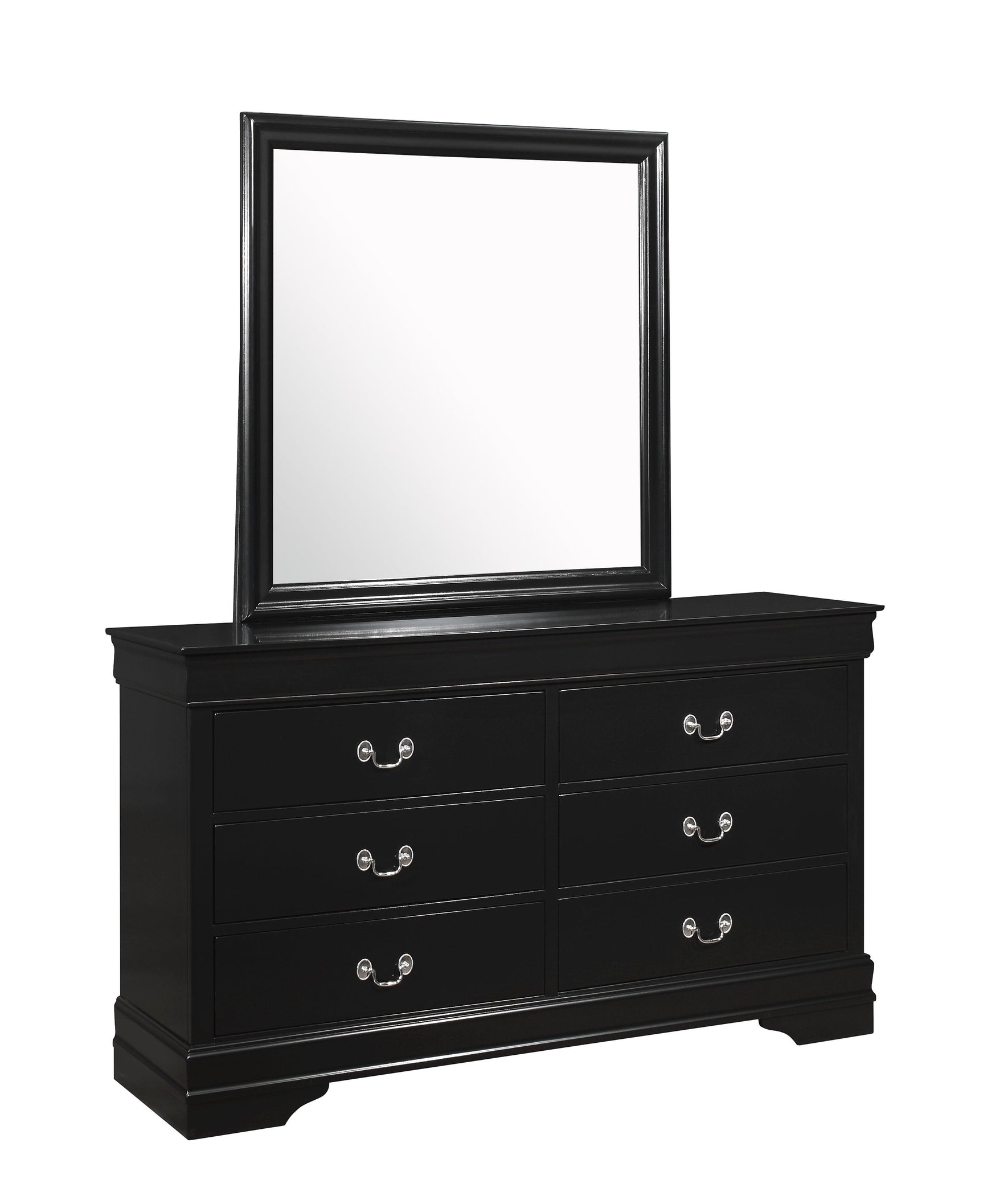 Louis Philip 6-D Dresser Black, Modern Casual Wood Veneers, Nickel Bail 6 Drawers - Ella Furniture