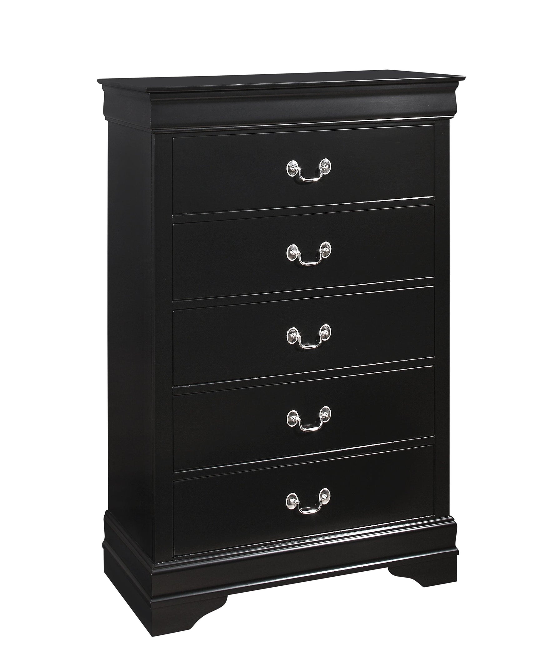 Louis Philip Black Finish Modern Smooth Contemporary Sleigh Bedroom Set - Ella Furniture