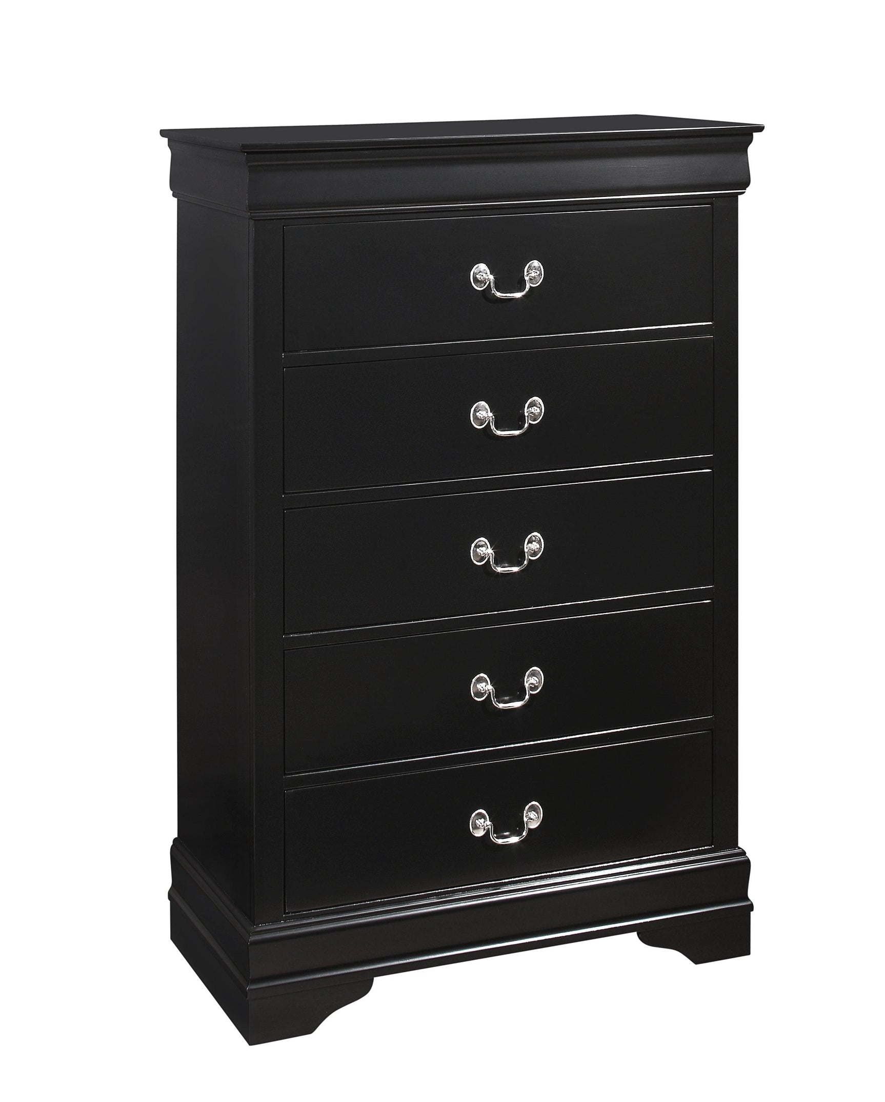 Louis Philip 6-D Dresser Black, Modern Casual Wood Veneers, Nickel Bail 6 Drawers - Ella Furniture