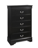 Louis Philip 5-D Chest Black, Sleek And Modern Wood And Veneers, Pewter Bail 5 Drawers - Ella Furniture