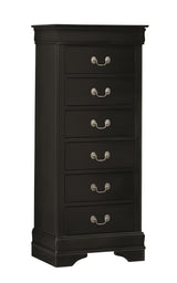 Louis Philip 5-D Chest Black, Sleek And Modern Wood And Veneers, Pewter Bail 5 Drawers - Ella Furniture