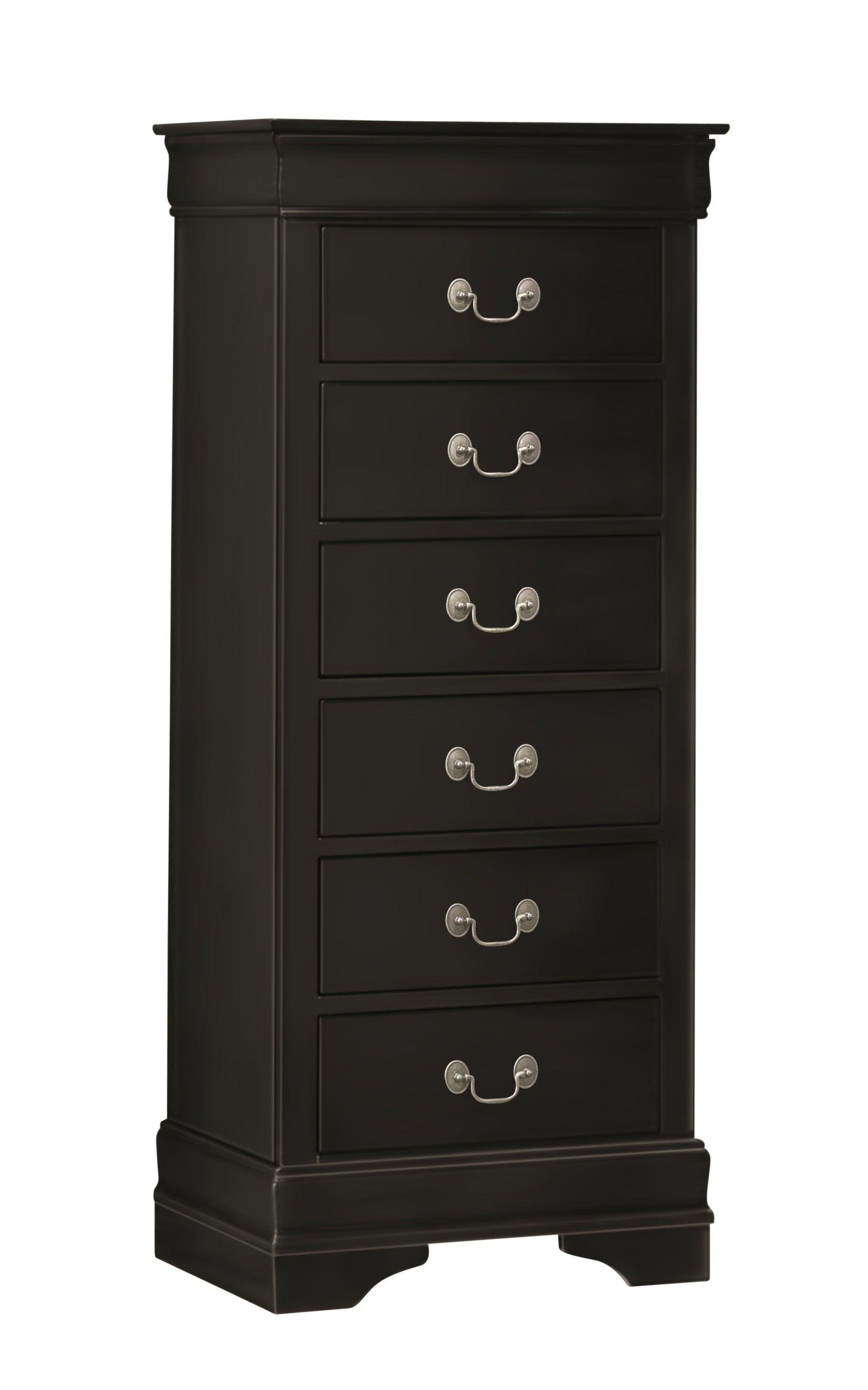 Louis Philip Night Stand Black, Sleek Contemporary Modern Wood, Pewter Bail 2 Drawers - Ella Furniture