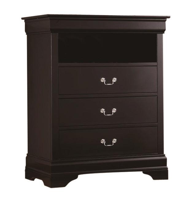 Louis Philip 6-D Dresser Black, Modern Casual Wood Veneers, Nickel Bail 6 Drawers - Ella Furniture