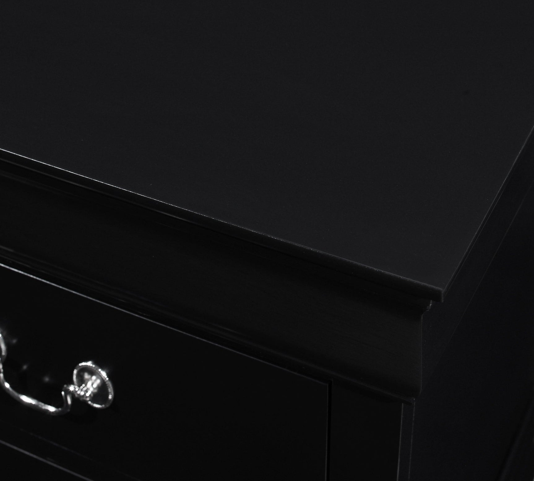 Louis Philip 5-D Chest Black, Sleek And Modern Wood And Veneers, Pewter Bail 5 Drawers - Ella Furniture