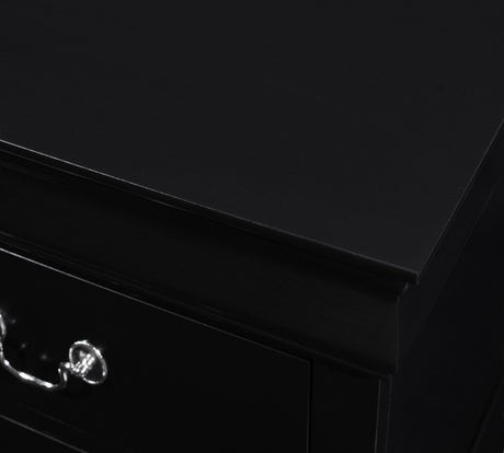 Louis Philip 5-D Chest Black, Sleek And Modern Wood And Veneers, Pewter Bail 5 Drawers - Ella Furniture