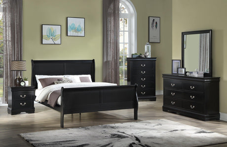 Louis Philip Black Modern Wooden Sleigh Bedroom Set - Ella Furniture
