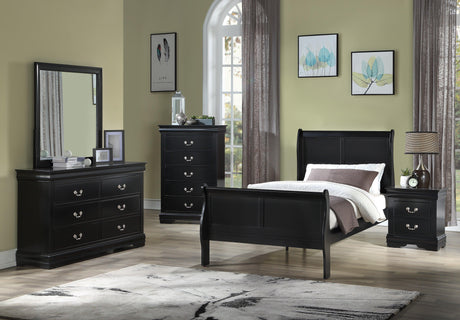 Louis Philip Black Classic And Modern Wood Full Sleigh Bed - Ella Furniture