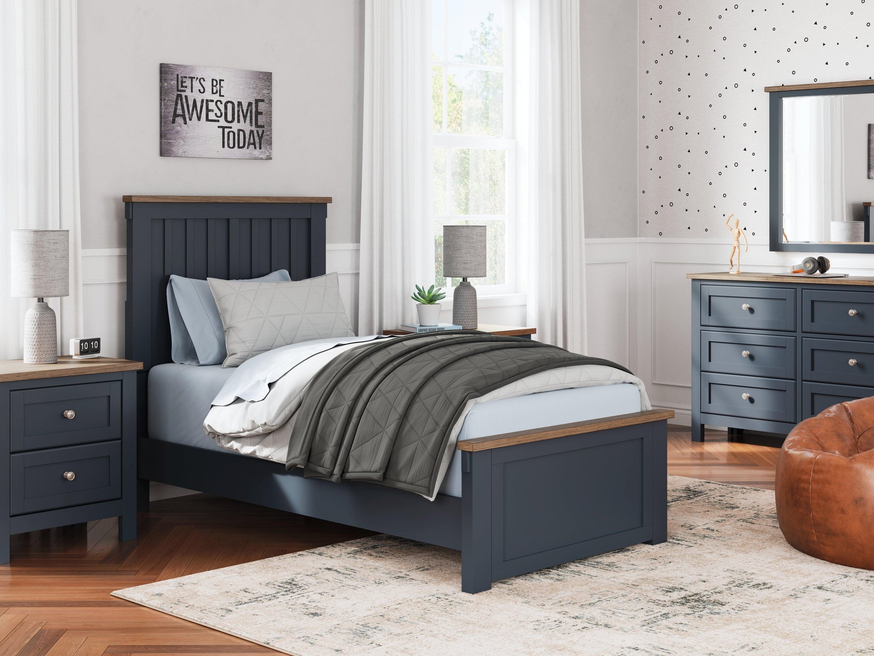 Landocken Brown/Blue Twin Panel Bed