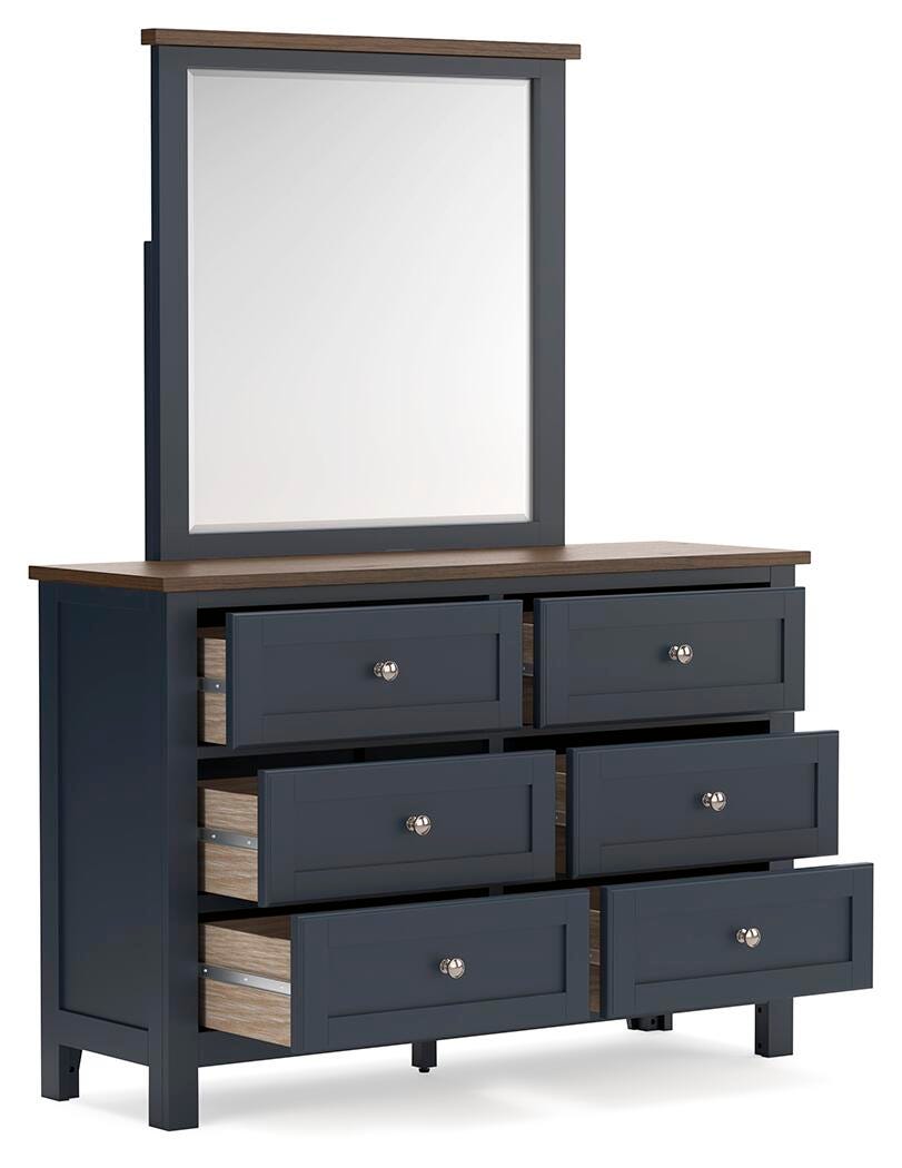 Landocken Brown/Blue Panel Bedroom Set angled view