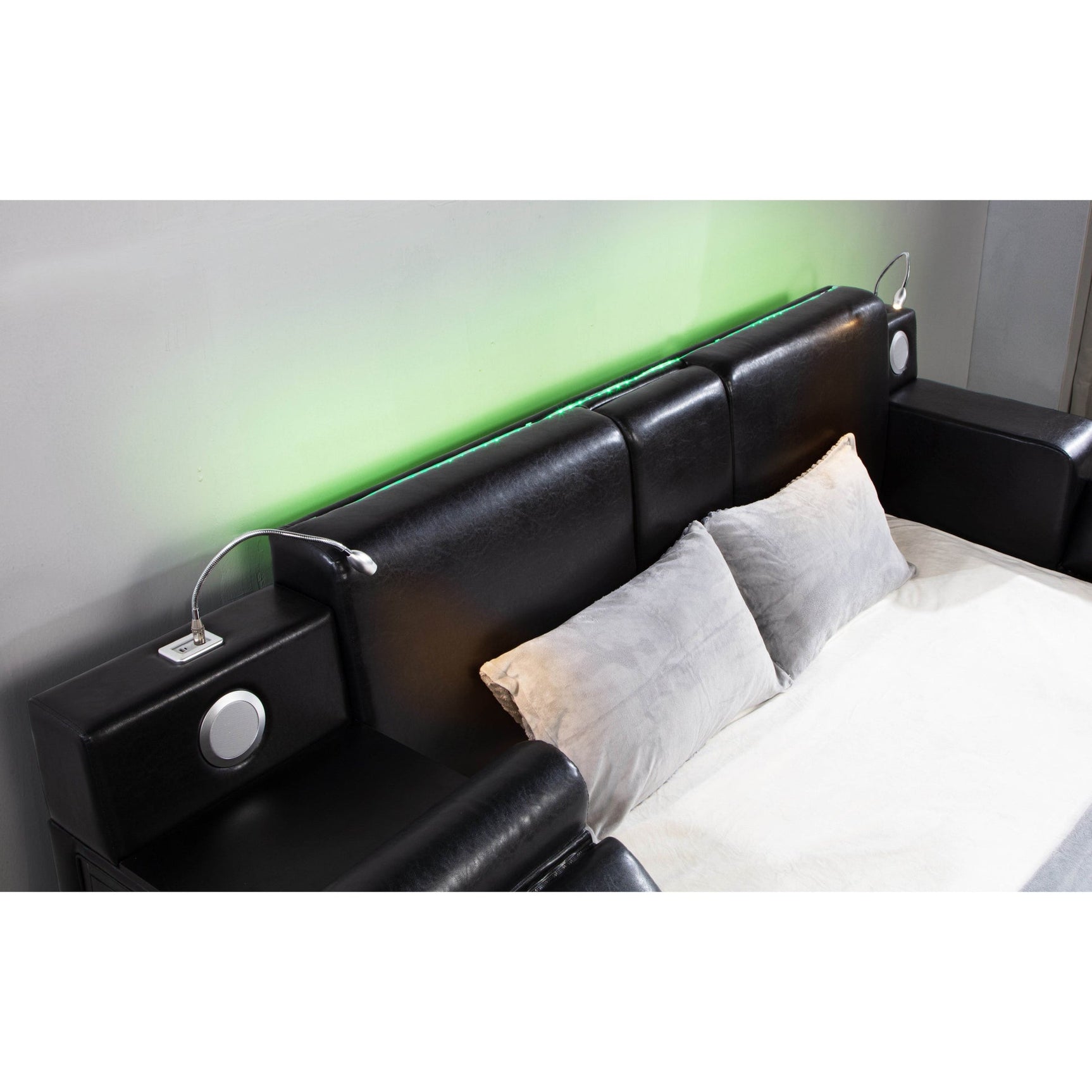 Apollo Black Upholstered LED Storage Platform Queen Bed