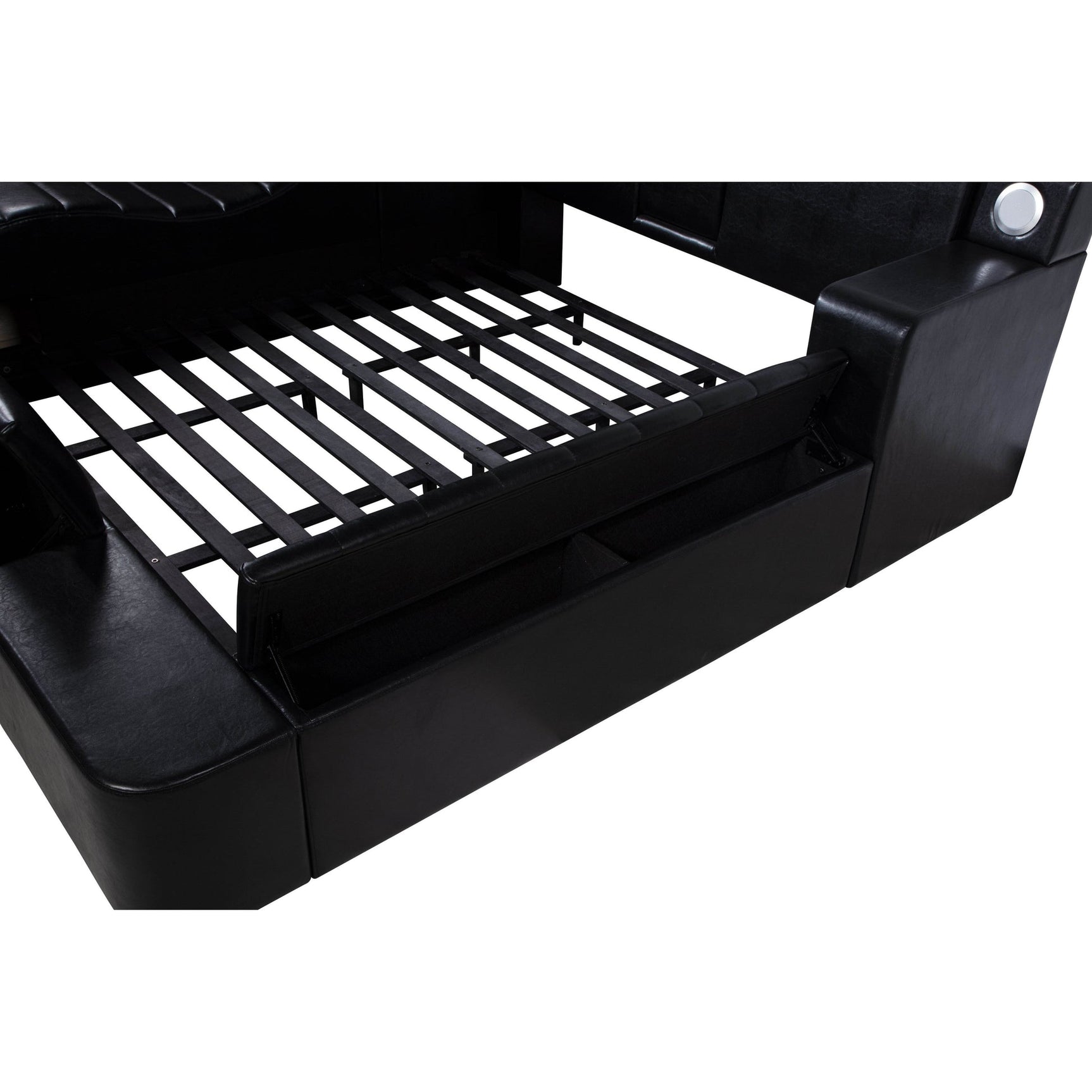 Apollo Black Upholstered LED Storage Platform Queen Bed