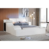 Apollo White Upholstered LED Storage Platform Queen Bed