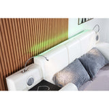 Apollo White Upholstered LED Storage Platform Queen Bed
