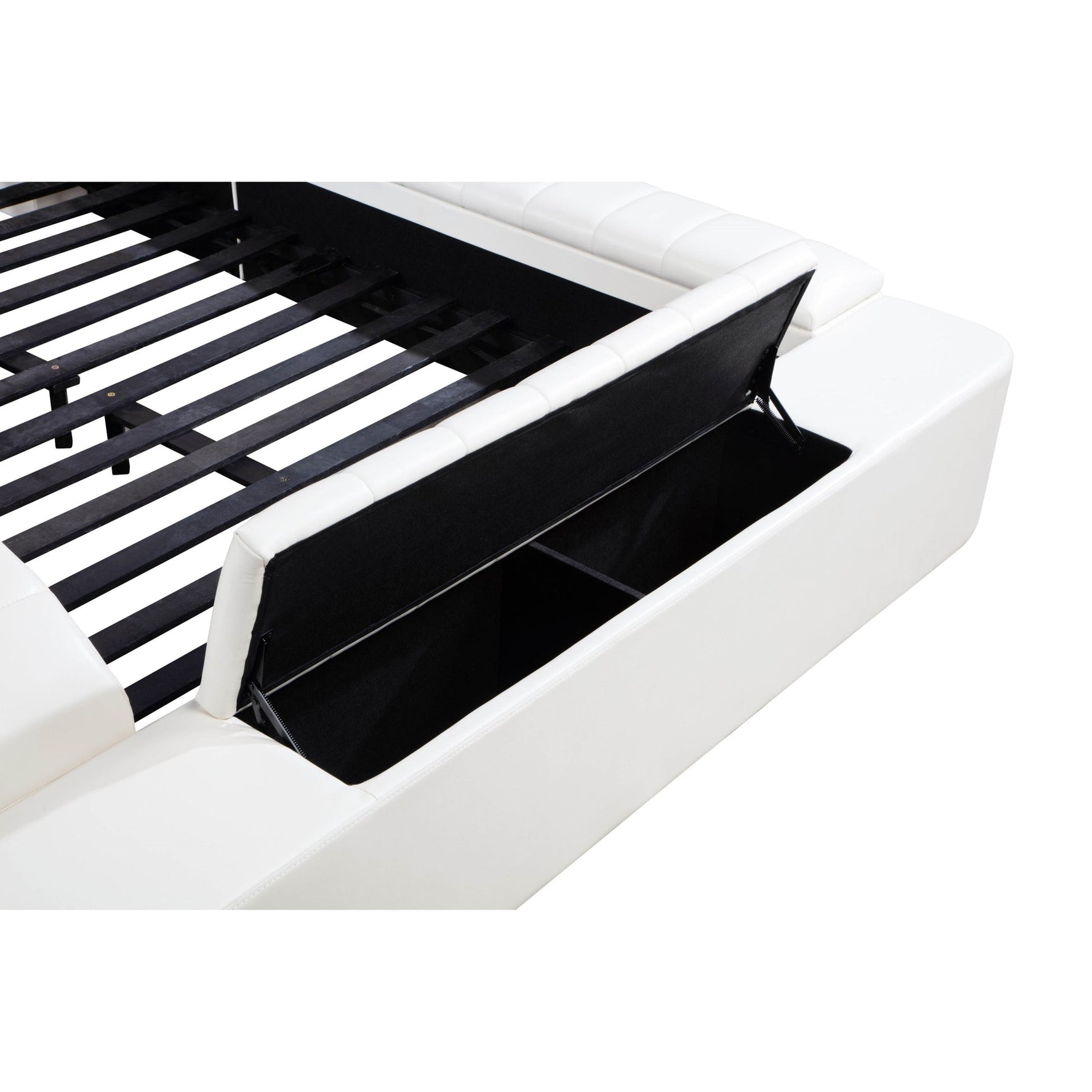 Apollo White Upholstered LED Storage Platform Queen Bed