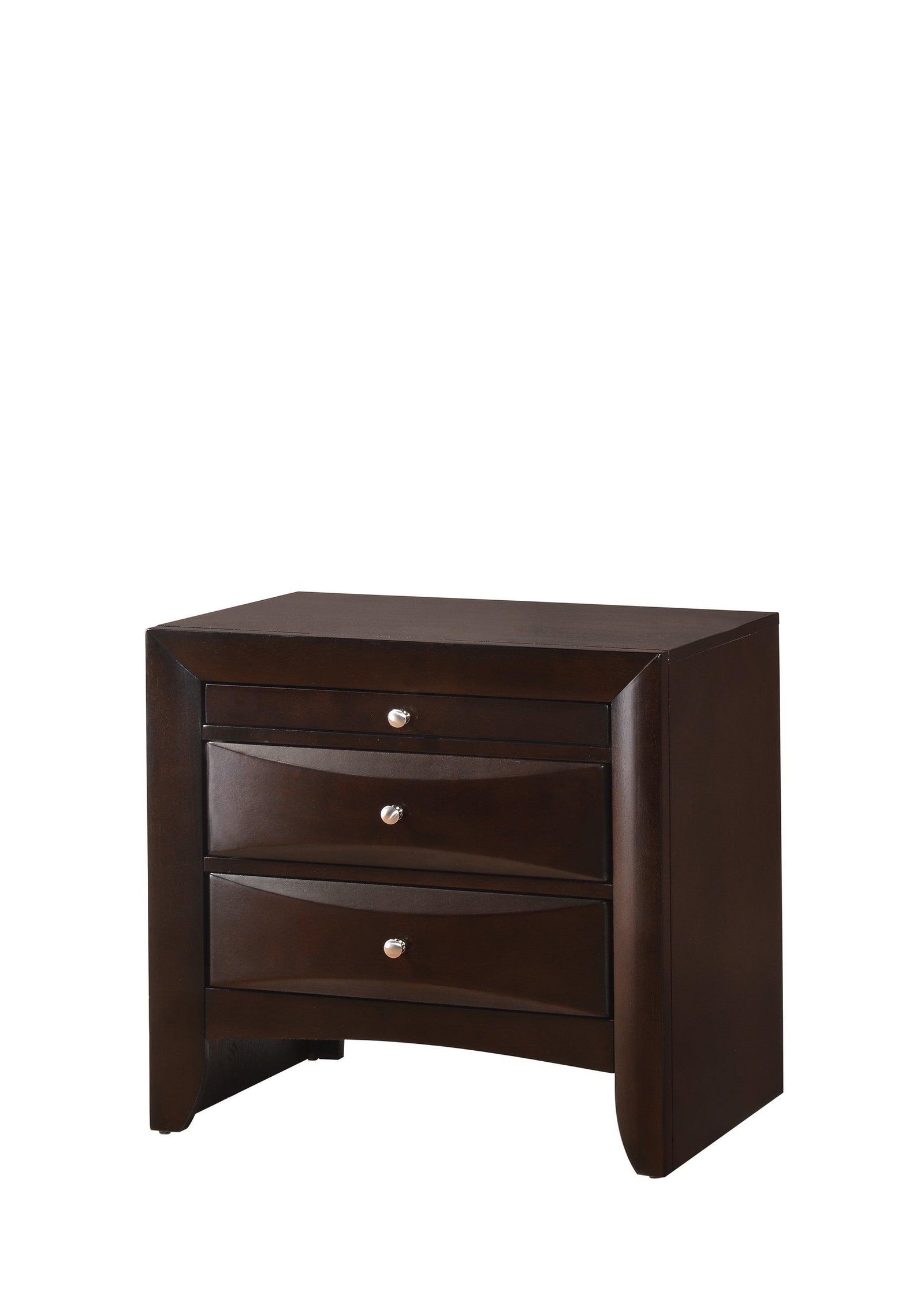 Emily Night Stand Dark Cherry, Modern And Sleek Wood, Metal Knobs 2 Drawers - Ella Furniture