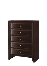 Emily Chest Dark Cherry, Modern Rubberwood And Okume Veneer, Nickel Knob 5 Drawers - Ella Furniture