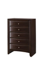 Emily Chest Dark Cherry, Modern Rubberwood And Okume Veneer, Nickel Knob 5 Drawers - Ella Furniture