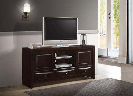 Emily Chest Dark Cherry, Modern Rubberwood And Okume Veneer, Nickel Knob 5 Drawers - Ella Furniture