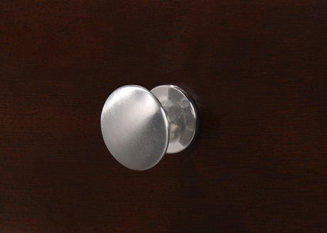 Emily Chest Dark Cherry, Modern Rubberwood And Okume Veneer, Nickel Knob 5 Drawers - Ella Furniture