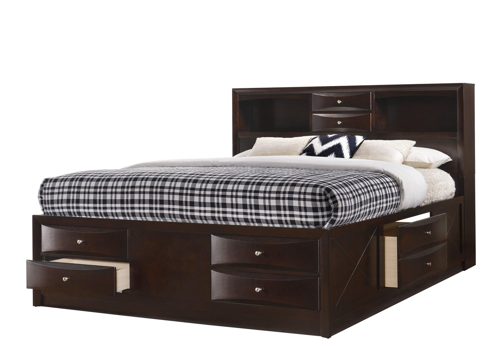 Emily Dark Cherry Finish Modern Wood Bookcase King Storage Platform Bed - Ella Furniture