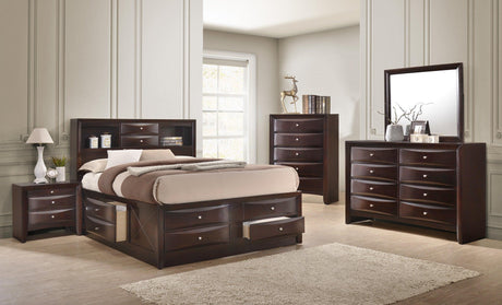 Emily Chest Dark Cherry, Modern Rubberwood And Okume Veneer, Nickel Knob 5 Drawers - Ella Furniture