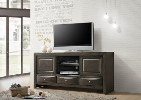 Emily Gray Finish Classic Wood King Bookcase Storage Upholstered Platform Bed - Ella Furniture