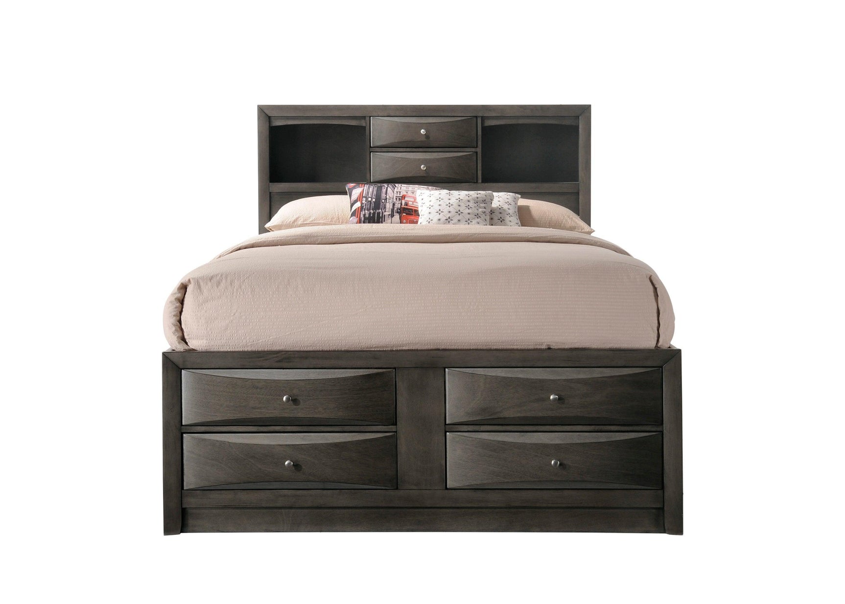 Emily Gray Oak Sleek Contemporary Modern Transitional Storage Platform Bedroom Set - Ella Furniture