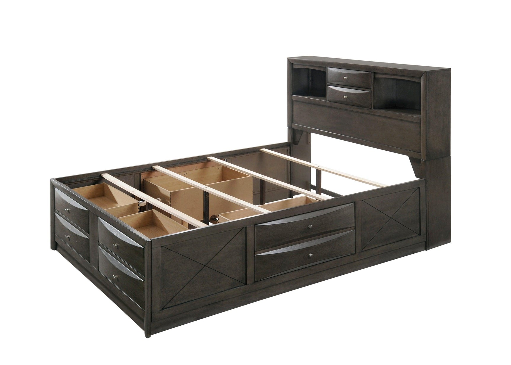 Emily Gray Oak Sleek Contemporary Modern Transitional Storage Platform Bedroom Set - Ella Furniture