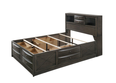 Emily Gray Sleek, Contemporary And Modern Wood Queen Storage Bookcase Platform Bed - Ella Furniture