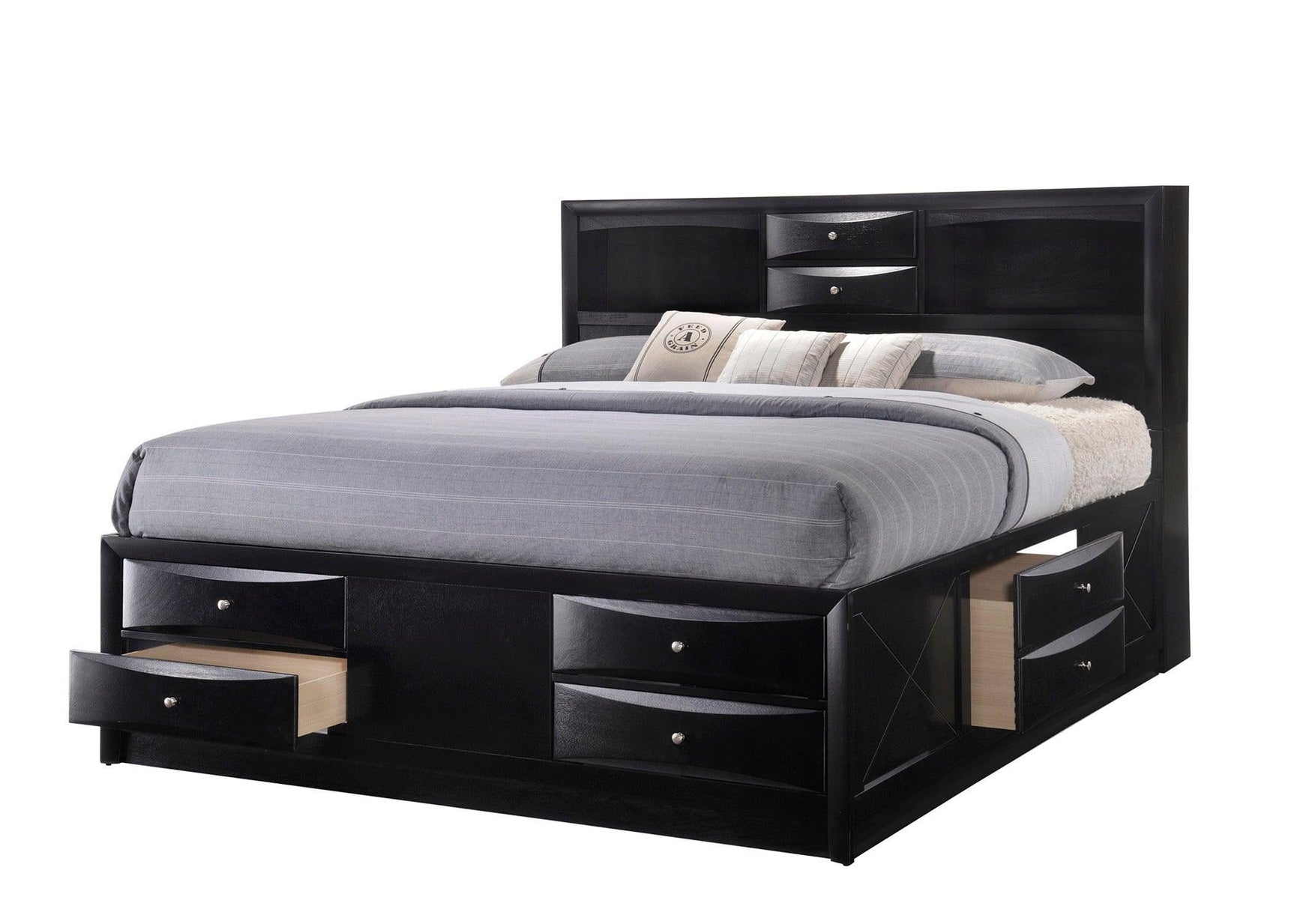 Emily Black Sleek And Modern Durable Wood Bookcase King Storage Platform Bed - Ella Furniture