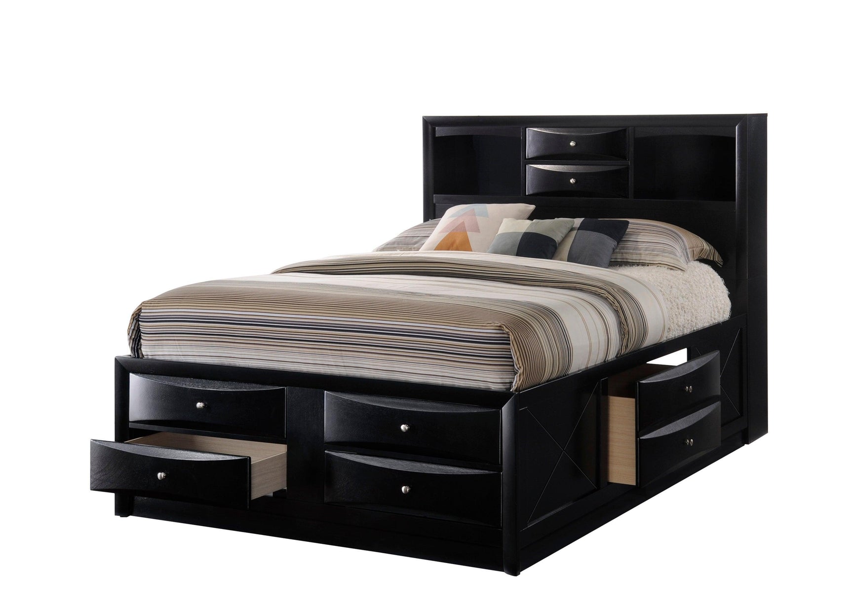 Emily Black Sleek And Modern Durable Wood Bookcase King Storage Platform Bed - Ella Furniture