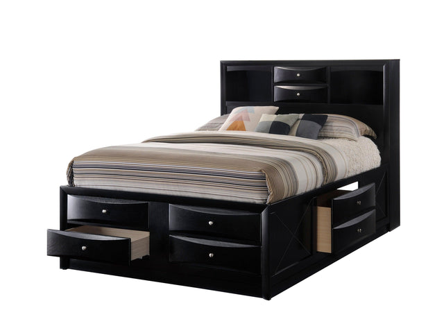 Emily Black Sleek And Modern Durable Wood Queen Storage Bookcase Platform Bed - Ella Furniture