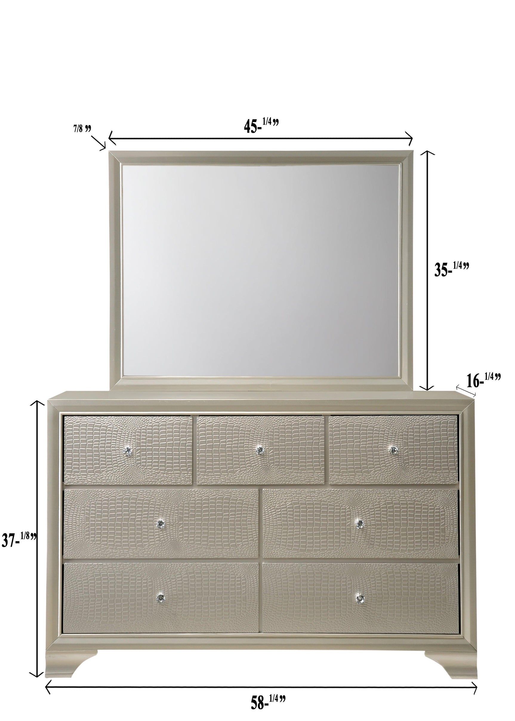 Lyssa Chest Champagne, Modern Faux Finish, Nickel Knob 5 Drawers - Ella Furniture