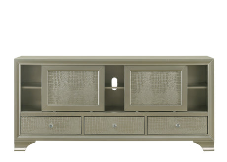 Lyssa Champagne Modern TV Stand, Entertainment Cabinet, Media Console With Champagne Wood Finish And Champagne Wood Legs with Storage Doors for Living Room - Ella Furniture
