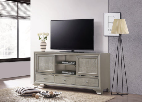 Lyssa Champagne Classic And Modern King LED Faux Leather Upholstered Tufted Panel Bed - Ella Furniture