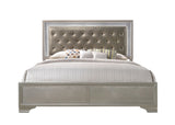 Lyssa Champagne Classic And Modern King LED Faux Leather Upholstered Tufted Panel Bed - Ella Furniture