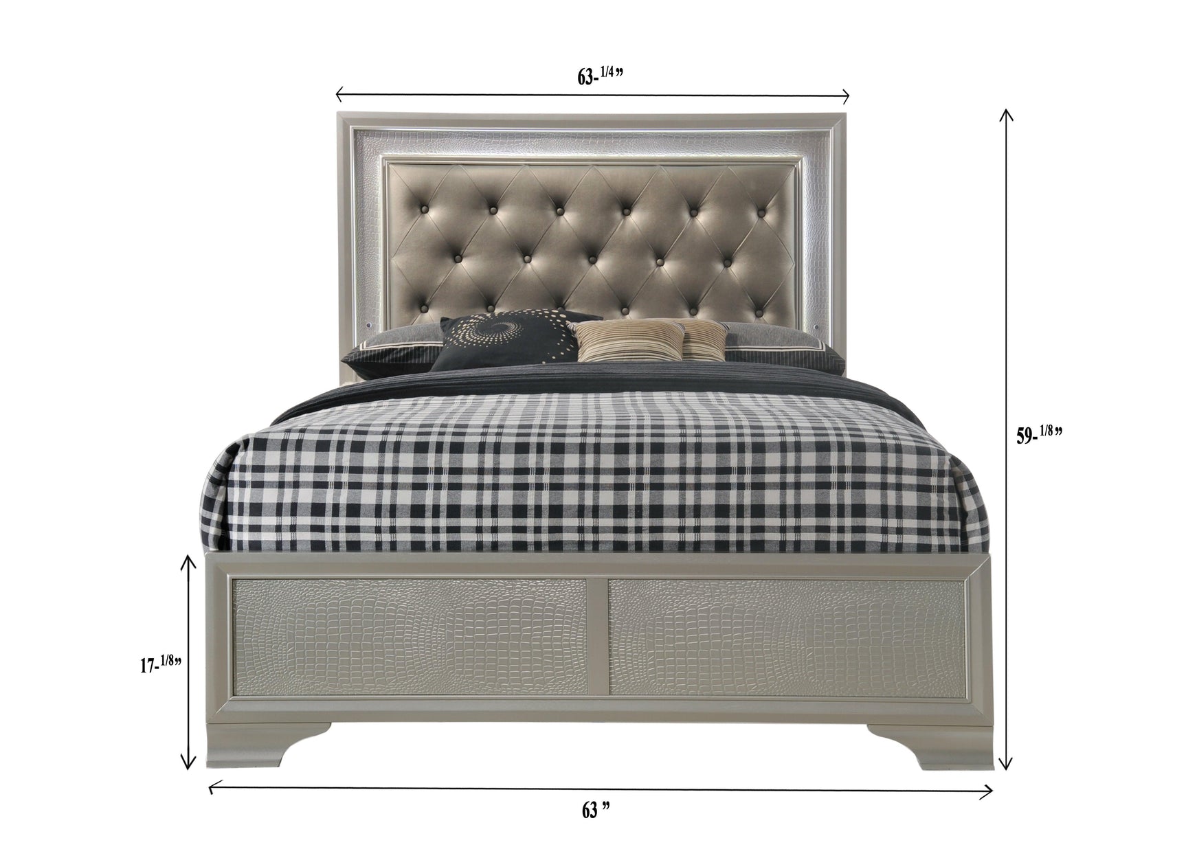 Lyssa Champagne Modern Faux Finish LED Fabric Upholstered Tufted Panel Bedroom Set - Ella Furniture