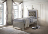 Lyssa Champagne Classic And Modern Queen LED Faux Leather Upholstered Tufted Panel Bed - Ella Furniture